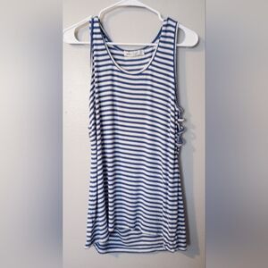 Women's blue white striped tank top with lattice edges